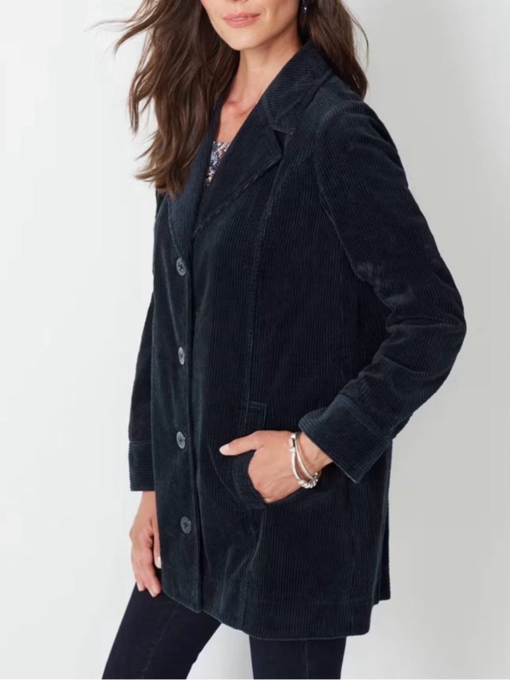 J. Jill Navy Corduroy Button-Front Blazer